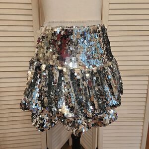 ANIYE BY Silver Sequin Mini Skirt Size L NWT